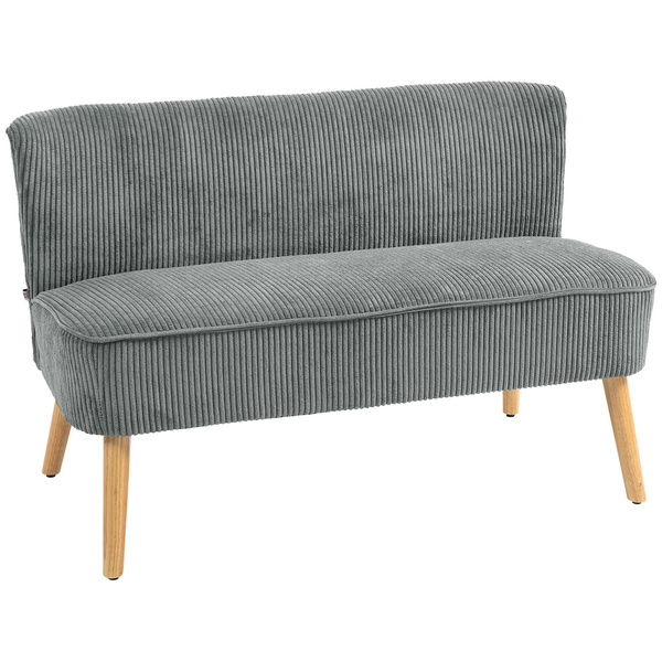 HOMCOM Modern Corduroy Double Seat Sofa w/ Wood Frame Foam Padding Soft Comfortable Compact Couch Grey