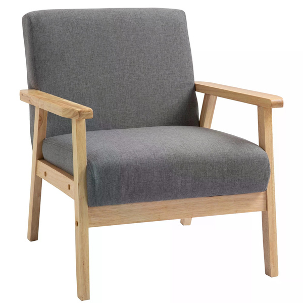 HOMCOM Minimalistic Wooden Frame Accent Chair, with Padded Seat