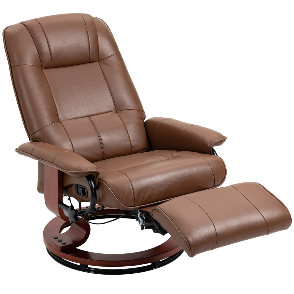 HOMCOM Faux Leather Armchair, with 145° Reclining Back and Footrest - Brown