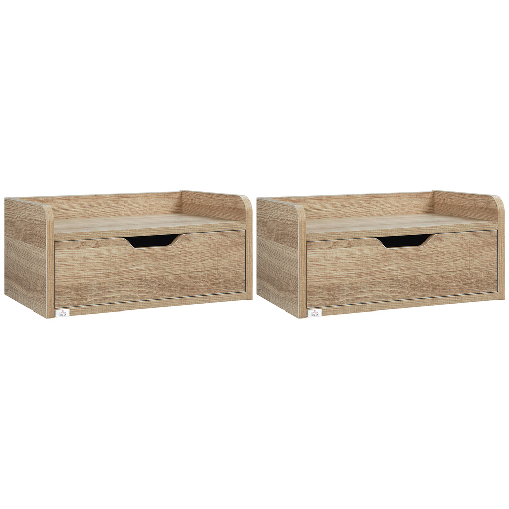 HOMCOM Floating Nightstands Set of 2, Wall Mounted Bedside Table with Drawer for Bedroom, Natural