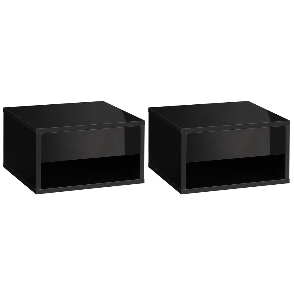 HOMCOM Floating Bedside Tables Set of 2, Wall Mounted Nightstand, High Gloss Black