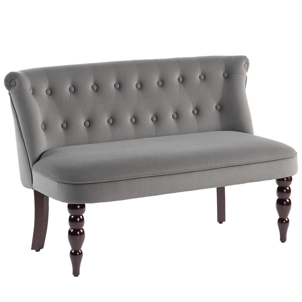HOMCOM Velvet 2 Seater Sofa, Button Tufted Wingback Loveseat with Rubber Wood Legs for Living Room, Bedroom, Charcoal Grey