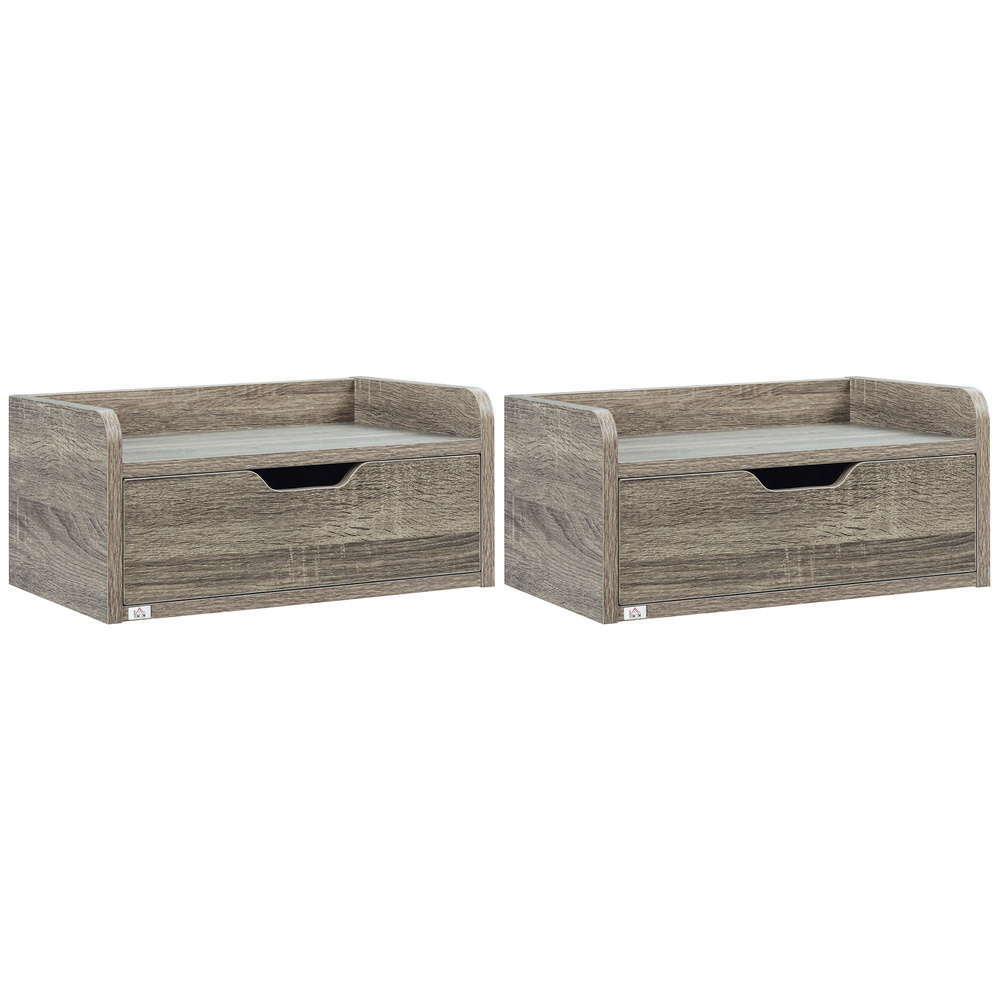 HOMCOM Floating Nightstands Set of 2, Wall Mounted Bedside Table with Drawer for Bedroom, Grey