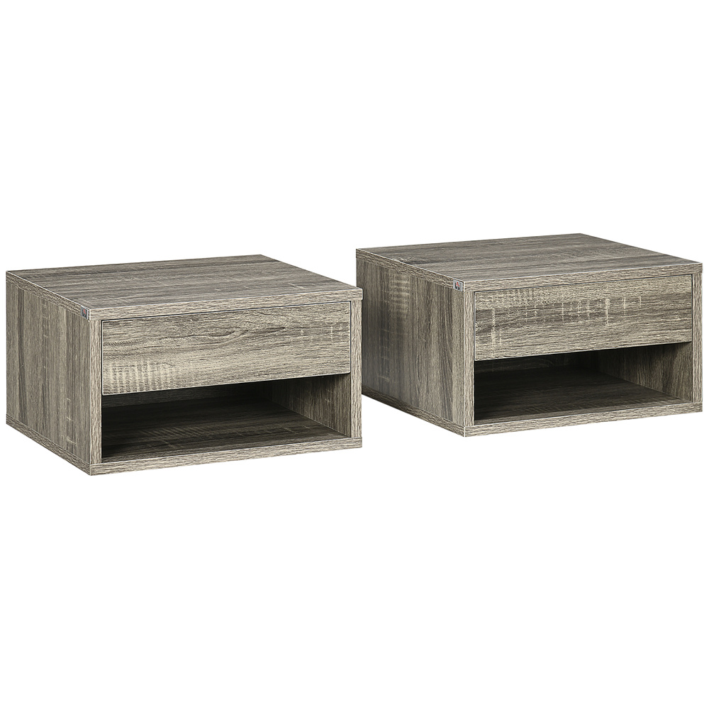 HOMCOM Floating Bedside Tables Set of 2, Wall Mounted Nightstand, Grey Wood Effect