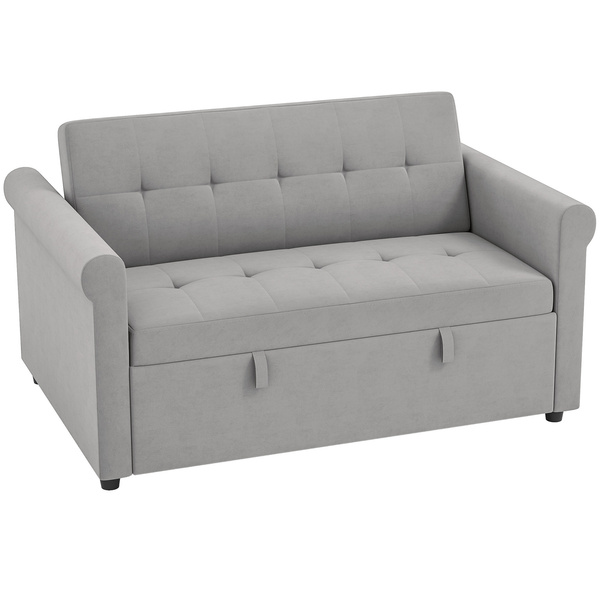 HOMCOM Two-Seater Velvet-Feel Sofa Bed with Seven-Position Back - Grey