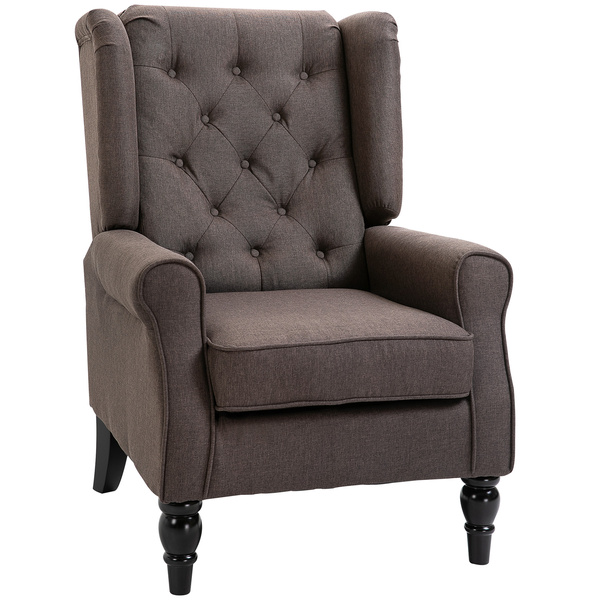 HOMCOM Wingback Accent Chair, Retro Upholstered Button Tufted Occasional Chair for Living Room and Bedroom, Brown