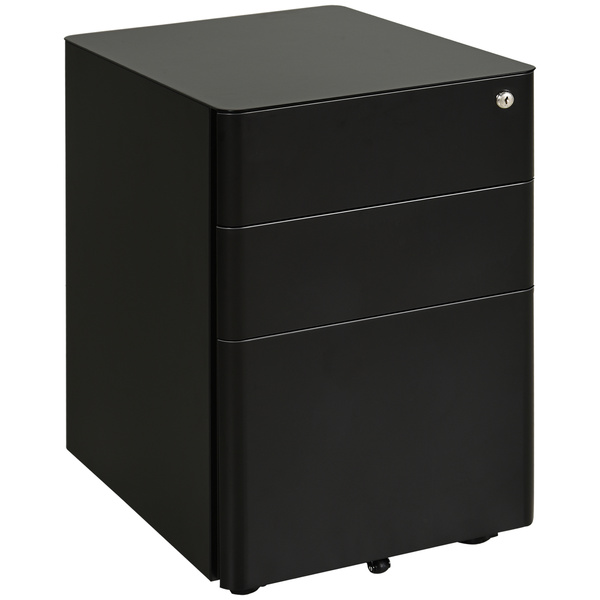 Vinsetto Lockable Cabinet, Rolling Filing Cabinet with 3 Drawers, Steel Office Drawer Unit for A4, Letter, Legal Sized Files