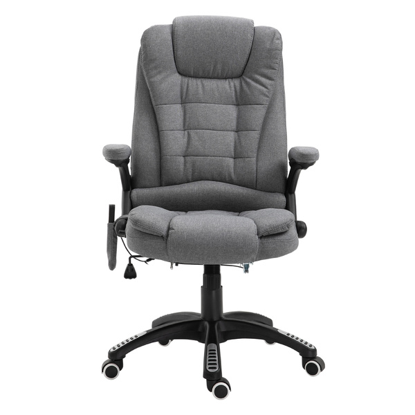 Vinsetto Massage Recliner Chair Heated Office Chair with Six Massage Points Linen-Feel Fabric 360° Swivel Wheels Grey