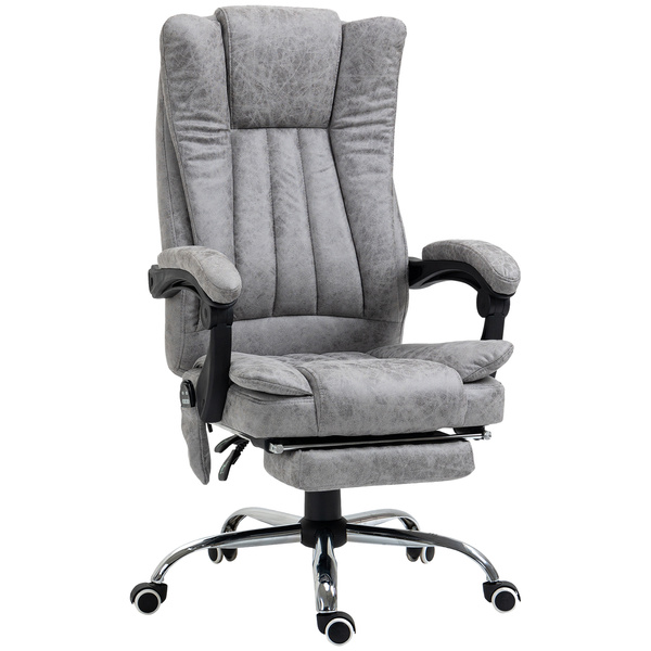 Vinsetto Office Chair with Massage and Heat, Microfibre Reclining Computer Desk Chair with Footrest and Adjustable Height, Swivel Wheels for Home Office, Grey