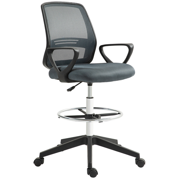 Vinsetto 102.5-126cm Draughtsman Office Chair, with Footrest - Grey