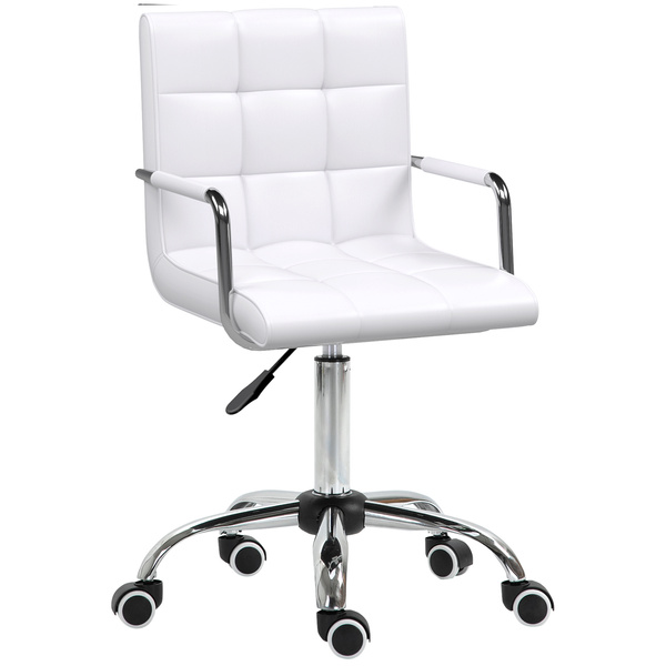 Vinsetto Makeup Vanity Chair, PU Leather Mid Back Office Chair with Adjustable Height, Armrest and Rolling Wheels, White