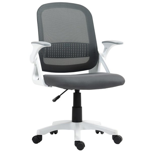 HOMCOM Breathable Mesh Office Chair, Ergonomic Swivel Computer Chair with Flip-up Armrests, Lumbar Back Support for Home/Office, Grey