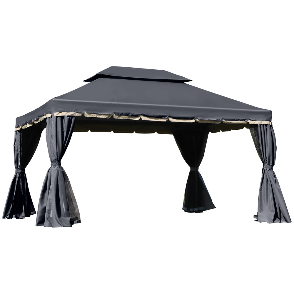 Outsunny 3 x 4m Aluminium Garden Gazebo, Marquee Canopy Shelter Pavilion Party Tent with Nets and Curtains for Garden and Deck, Black