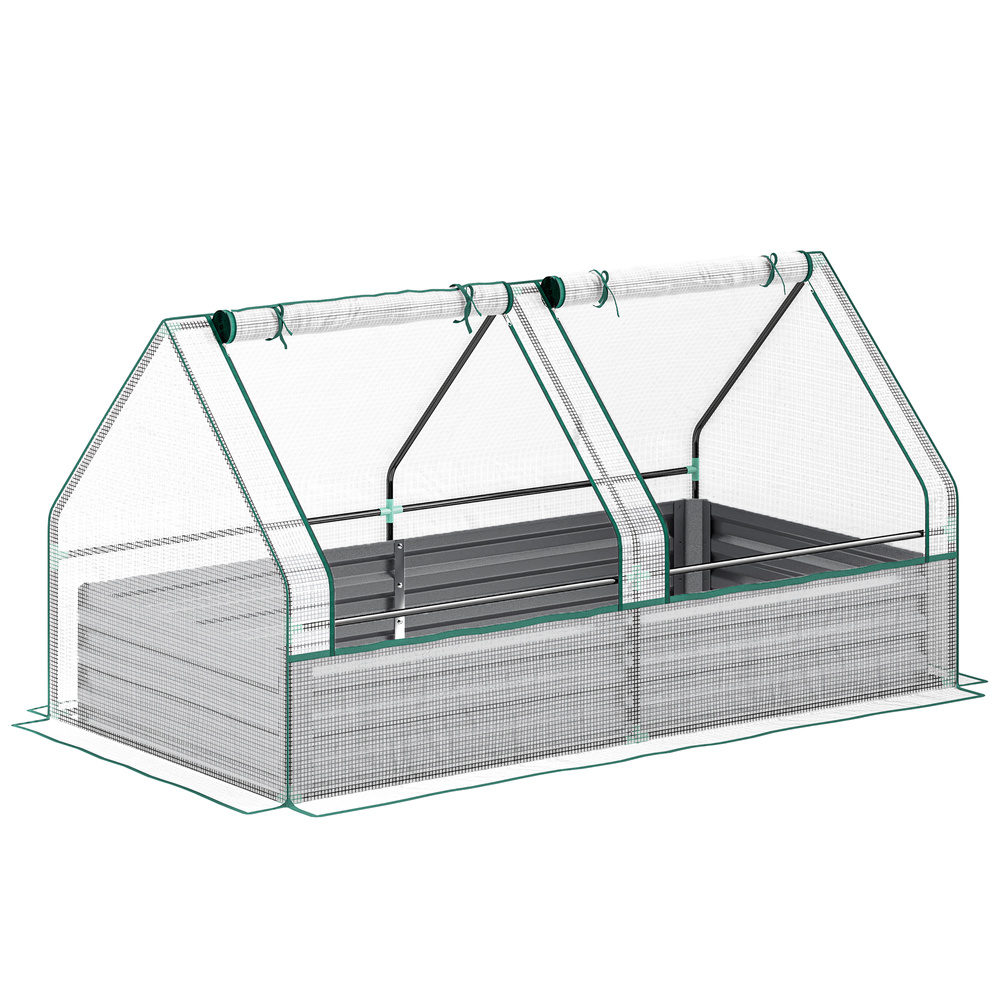 Outsunny Metal Planter Box with Cover, Raised Garden Bed with Greenhouse, for Herbs and Vegetables, White and Dark Grey