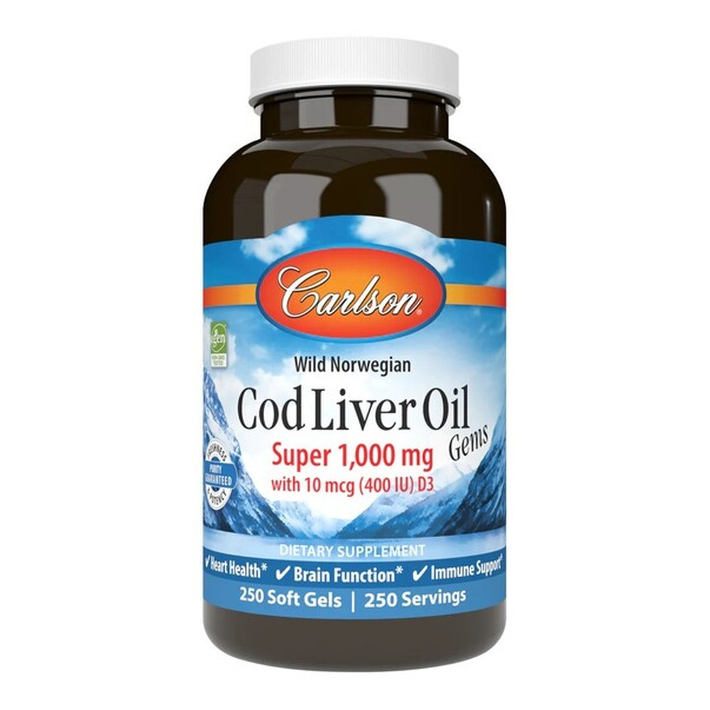 Carlson Labs Wild Norwegian Cod Liver Oil Gems Softgels, 1000mg 250 softgels