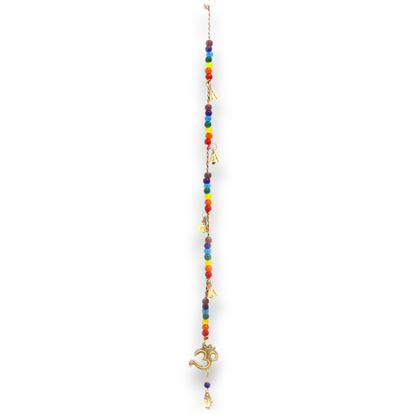 Indian Chimes - Brass OM with Chakra Beads String Bells 53cm