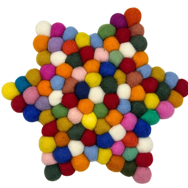 Felt Ball Star Centre Mat - Multi Colour