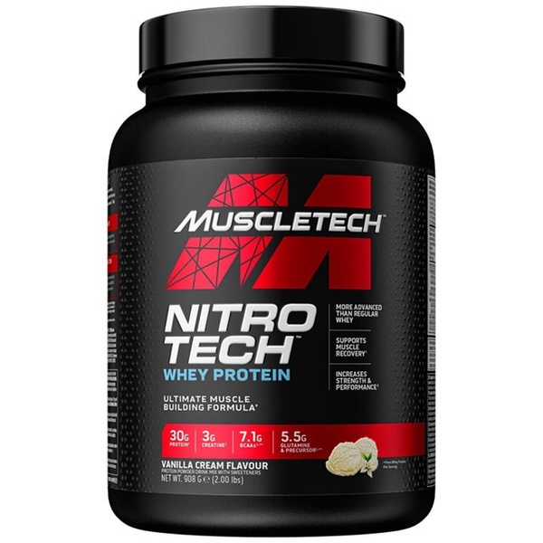 MuscleTech Nitro-Tech Whey Protein with Creatine for Lean Muscle and Strength Vanilla Cream 908g