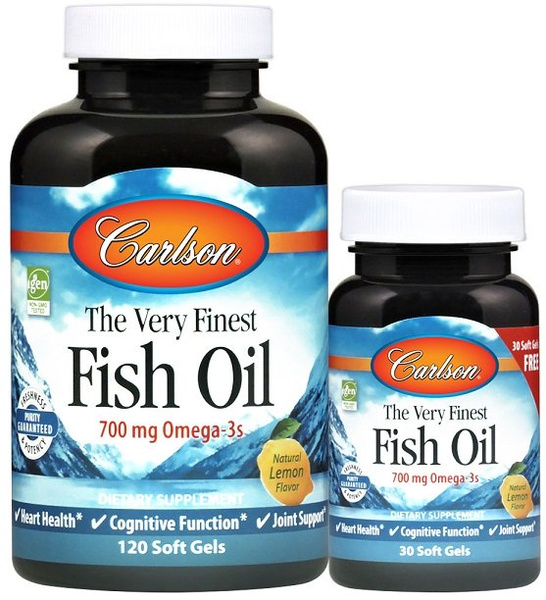 Carlson Labs The Very Finest Fish Oil 700mg Omega-3s Natural Orange for Heart and Brain Health 150 Softgels