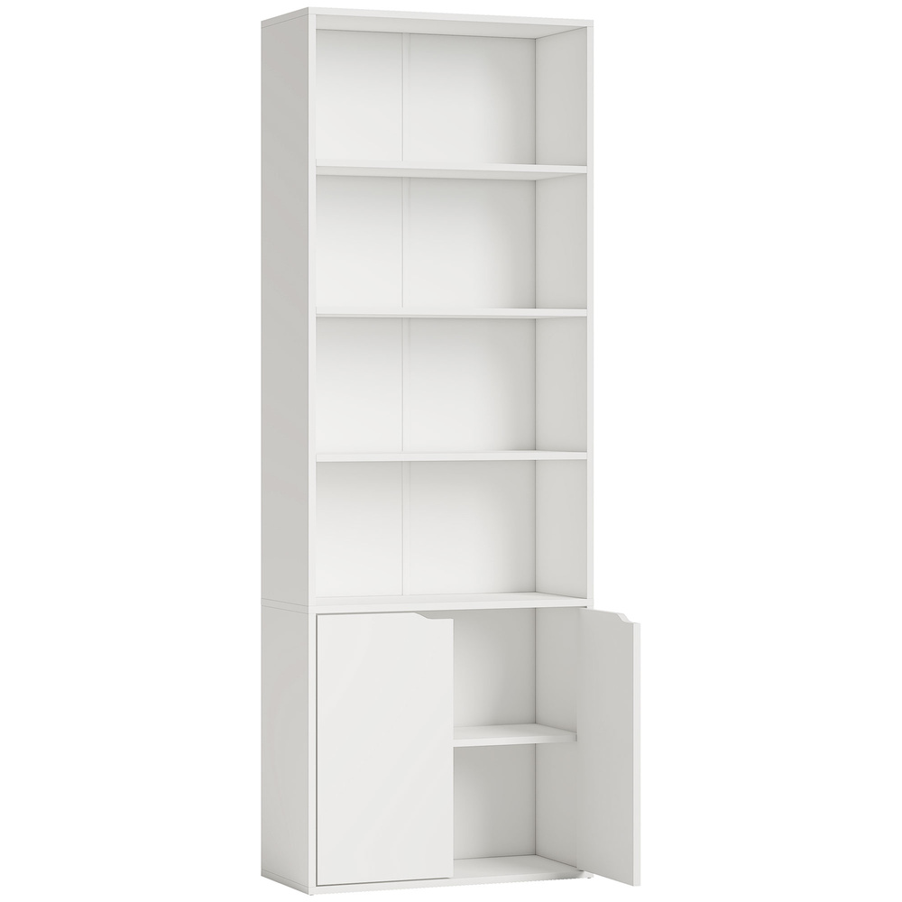 HOMCOM 6-Tier Tall Bookcase, Bookshelf with 4 Open Shelves and Double Door Storage Cabinet, Freestanding Display Rack for Living Room, Bedroom, Home Office, Study, 59 x 29 x 180cm, White