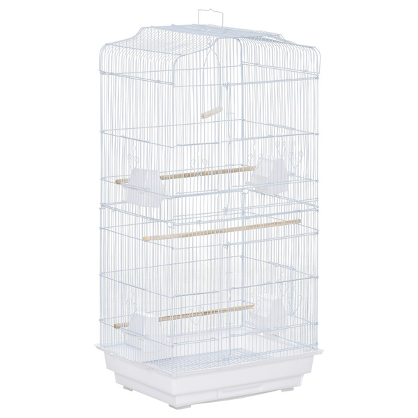 PawHut Large Metal Bird Cage with Perches, Food Bowls, Swing, for Budgies, Parakeets, White
