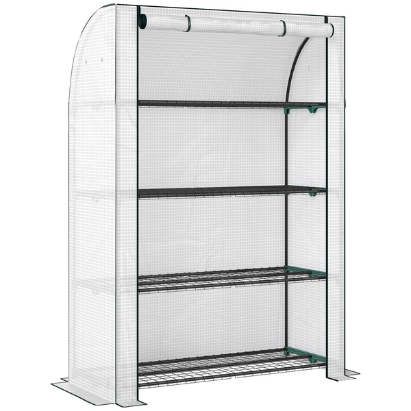Outsunny Mini Greenhouse with Reinforced PE Cover, Portable Indoor Outdoor Green House with Roll-up Door, 170 x 120 x 50cm, White