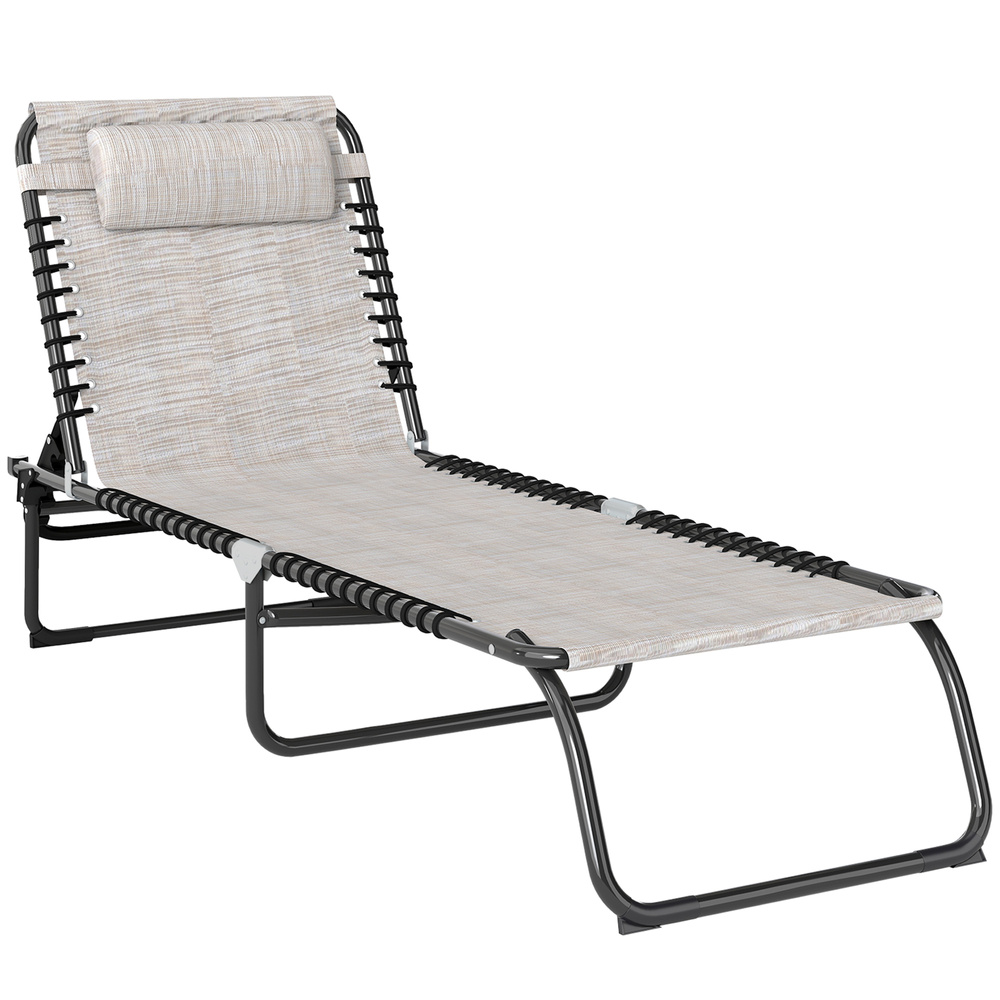 Outsunny Foldable Sun Lounger, Outdoor 4 Level Adjustable Backrest Reclining Chaise Chair, Steel Frame Recliner Chair for Camping, Hiking, Cream White