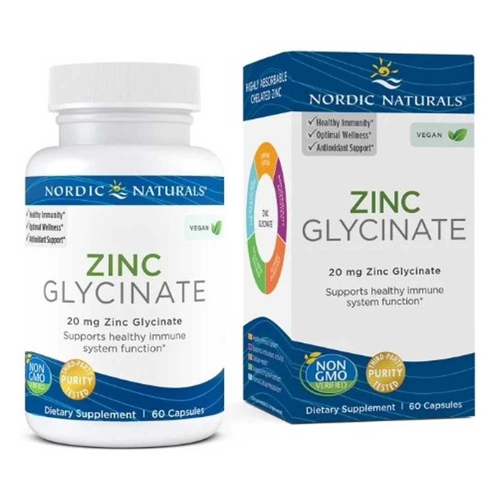 Nordic Naturals Zinc Glycinate 20mg For Immune Support and Antioxidant Activity 60 Capsules