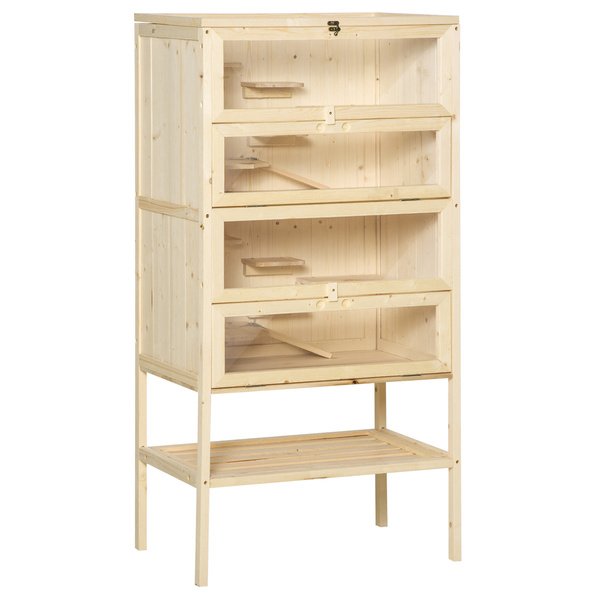 PawHut Wooden Large Hamster Cage, Gerbil Cage 4 Layers with Tall Bottom & Storage Shelf