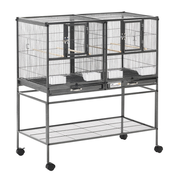 PawHut Large Bird Cage Parrot Cage with Divider, Slide Tray for Finch Canaries Parakeets Cockatiels, 95 x 45.5 x 102 cm
