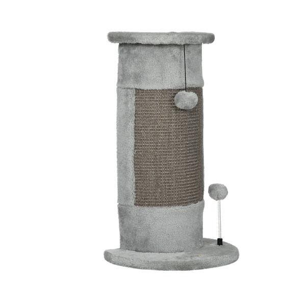 PawHut 58cm Cat Scratching Post, with Covered Plush, Play Balls, for Corner Walls - Grey