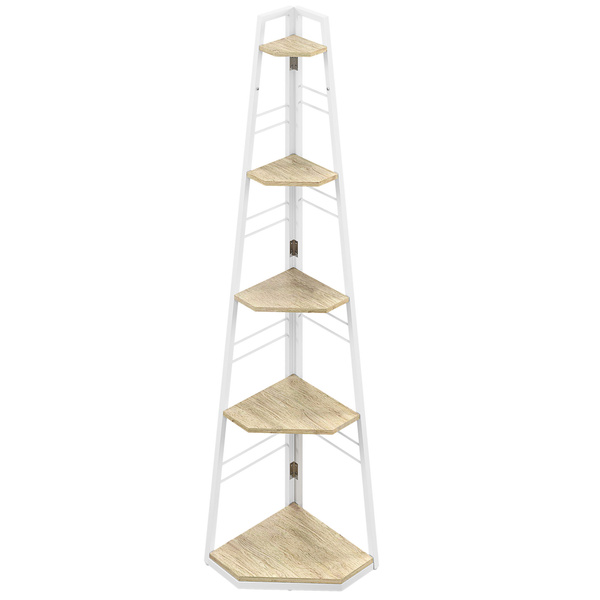 HOMCOM Five-Tier Corner Shelf - White/Wood-Effect