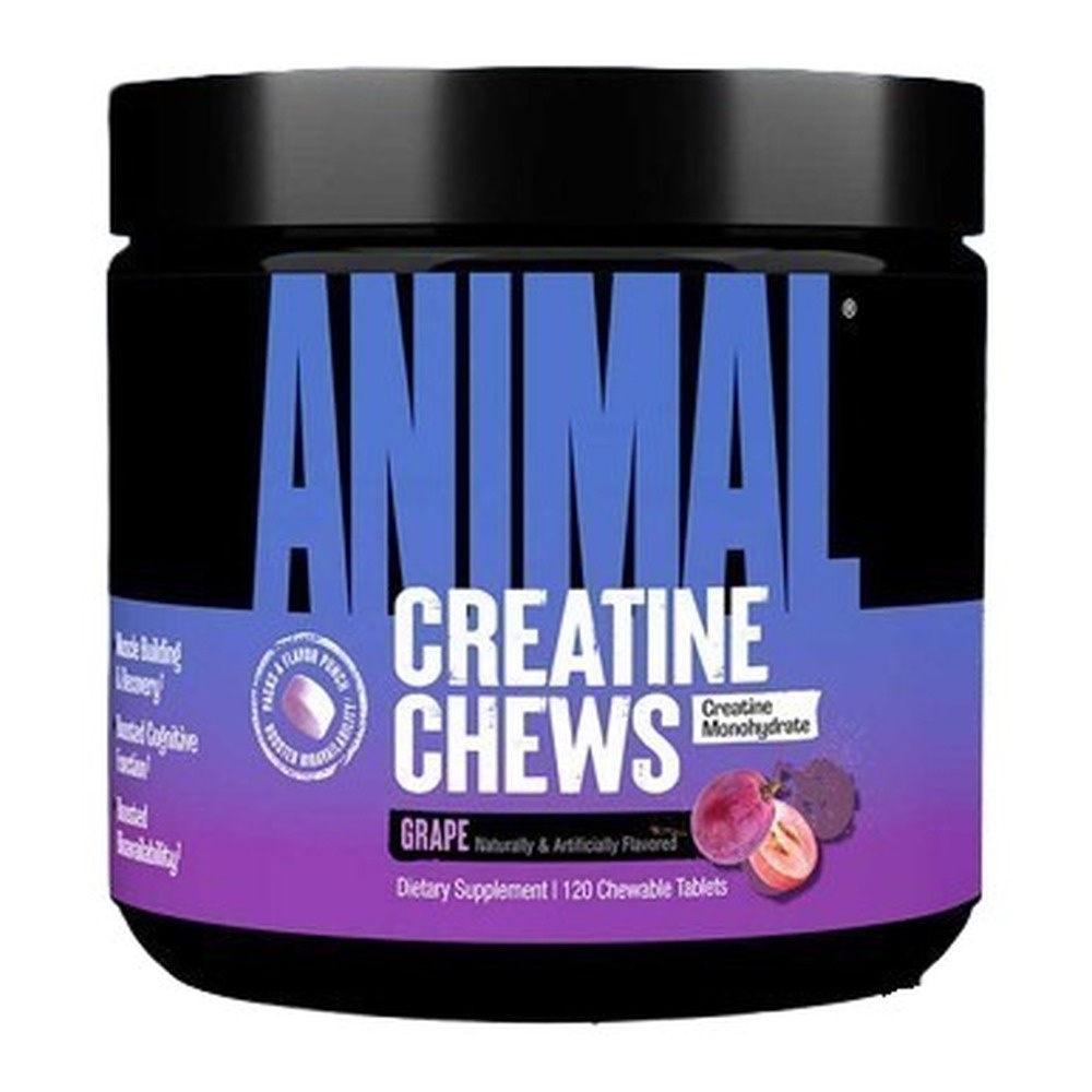 Animal Creatine Chews Grape Flavoured Chewable Tablets for Muscle Strength 120 Tablets