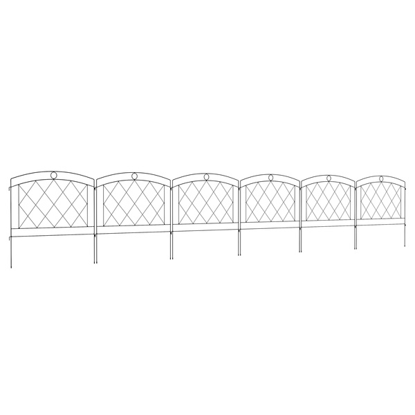 Outsunny Metal Decorative Outdoor Picket Fence Panels Set of 6, Black