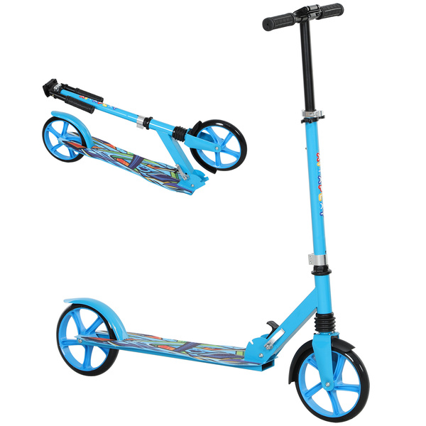 AIYAPLAY Foldable Kids Scooter with Adjustable Handlebar, 200mm Big Wheel, Rear Fender Brake, for Ages 6-12 Years, Blue