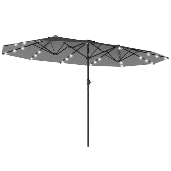 Outsunny 4.4m Double-Sided Sun Umbrella Patio Parasol LED Solar Lights Dark Grey