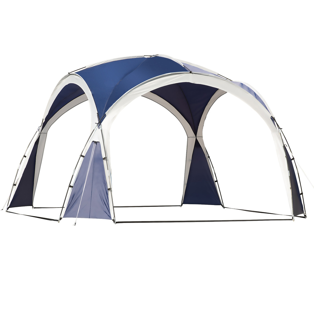 Outsunny 3.5 x 3.5M Camping Gazebo, Outdoor Event Shelter Dome Tent Garden Sun Shelter Patio Spire Arc Pavilion Camp Sun Shade Tent for 6-8 Person, Blue and Grey
