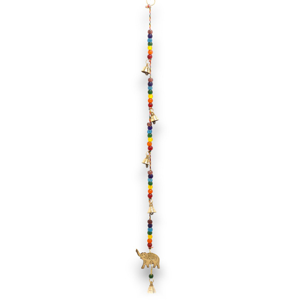Indian Chimes - Brass Elephant with Chakra Beads String Bells 53cm