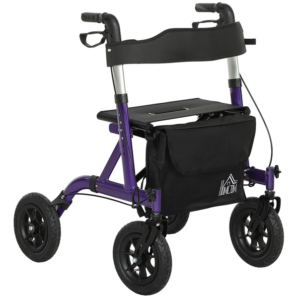 HOMCOM Folding Adjustable Rollator with Dual Brakes & 6 Adjustable Handle Heights for Seniors Purple