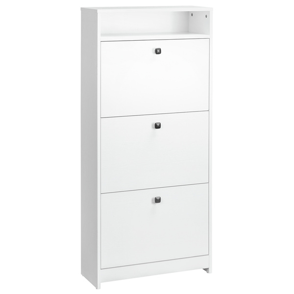 HOMCOM Narrow Shoe Cabinet with 3 Flip Doors, 14-18 Pairs Shoe Cupboard with Open Shelf for Slim Hallway and Entryway, 24 x 60 x 132 cm, White