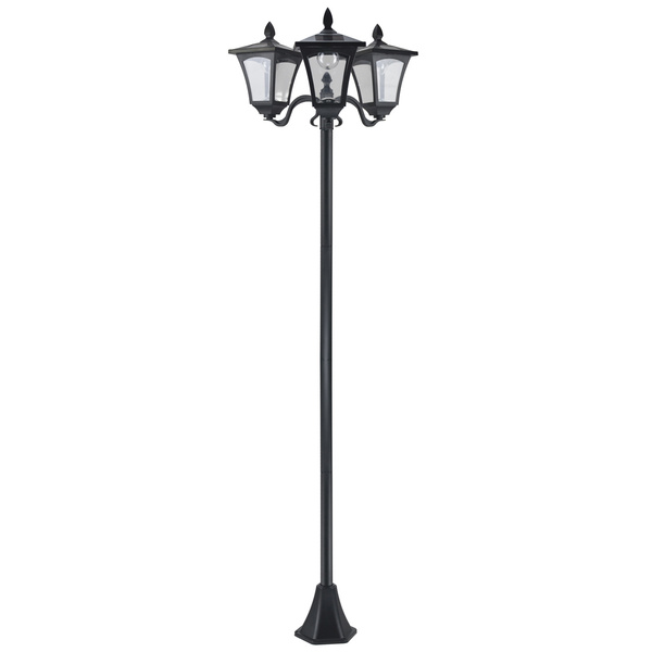 Outsunny 1.8m Traditional Victorian Style 3 Way Head Outdoor Garden Solar Post Lamp Sensor Dimmable LED Lantern Bollard Pathway IP44 – Black