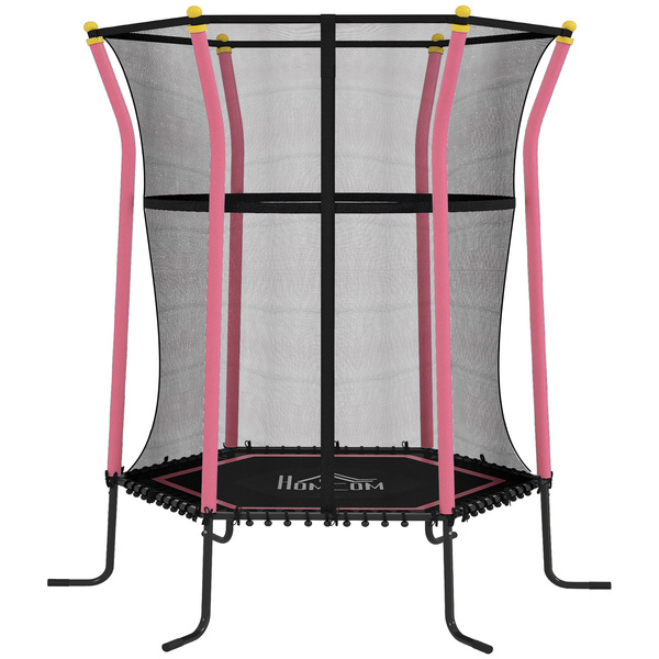 HOMCOM Kids Trampoline Mini Bouncer with Enclosure Safety Net For Ages 3-10 Years - Pink