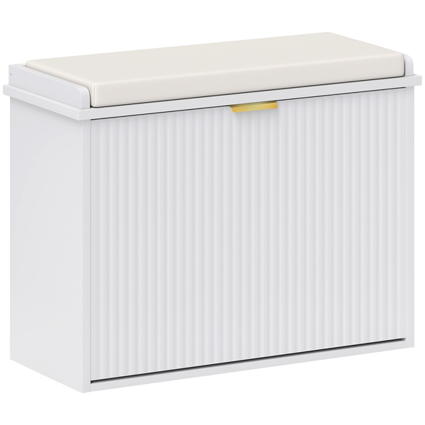 HOMCOM Elegant Six Shoe Bench, with Top Seat - White