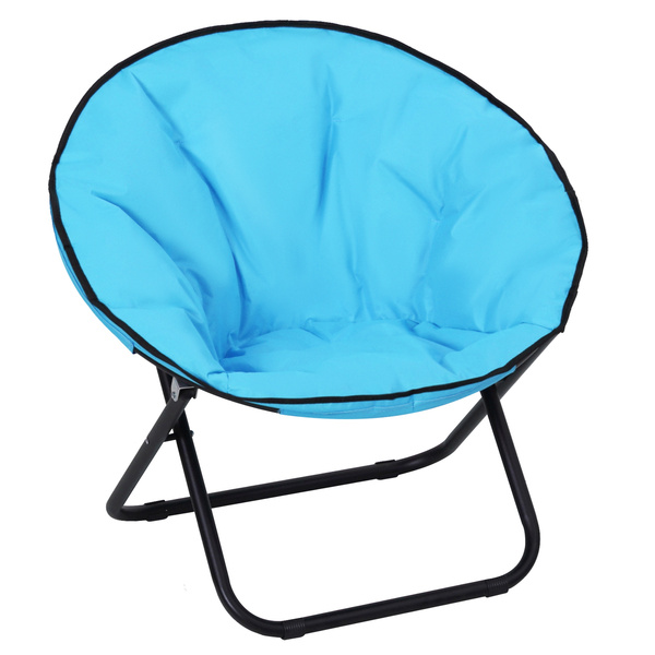 Outsunny Camping Moon Chair, Portable Folding Camping Chair for Adults with Wide Padded Oxford Seat for Outdoor Camp, Travel, Fishing, Beach, Blue