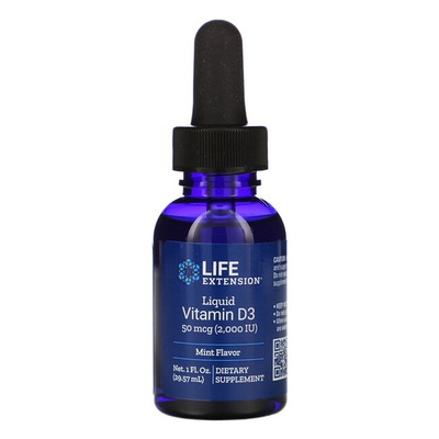 Life Extension Liquid Vitamin D3 2000 IU 50mcg Mint For Immune and Bone Support 29ml