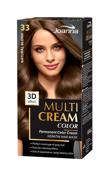 Joanna Multi Cream Permanent Intensive Hair Color Dye Care 33 Natural Blonde 60x40x20g