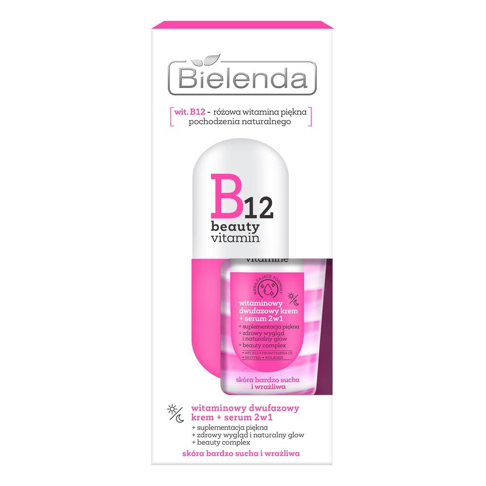 Bielenda B12 Beauty Vitamin 2-Phase Day Night Cream Serum 2in1 for Very Dry and Sensitive Skin 45g