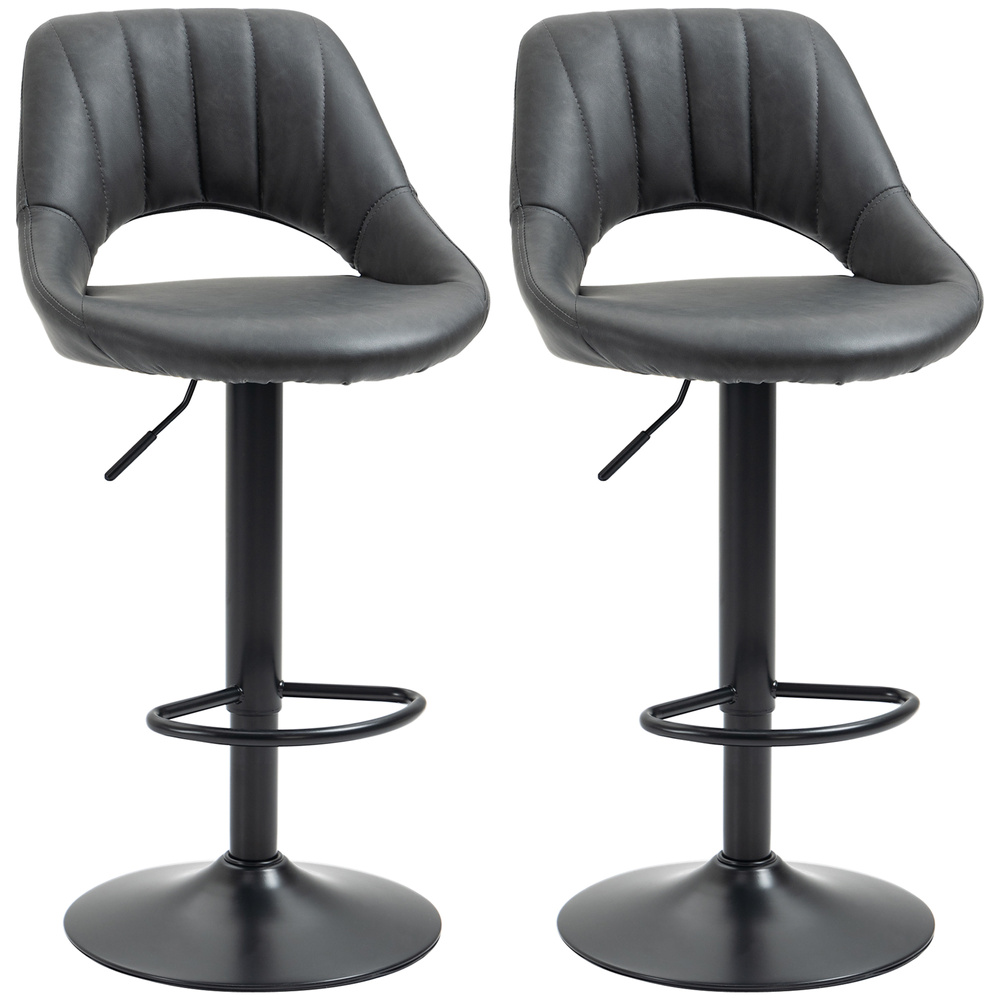 HOMCOM Bar Stools Set of 2, PU Leather Swivel Barstools with Backrest and Footrest for Kitchen, Counter, Breakfast Bar, Grey