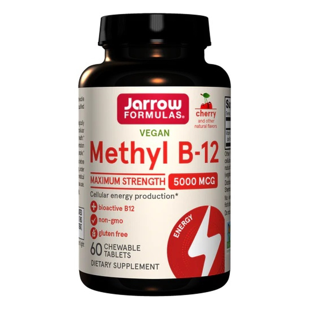 Jarrow Formulas Methyl B-12 5000mcg Cherry Flavor for Energy and Brain Health 60 Vegan Chewable Tabs