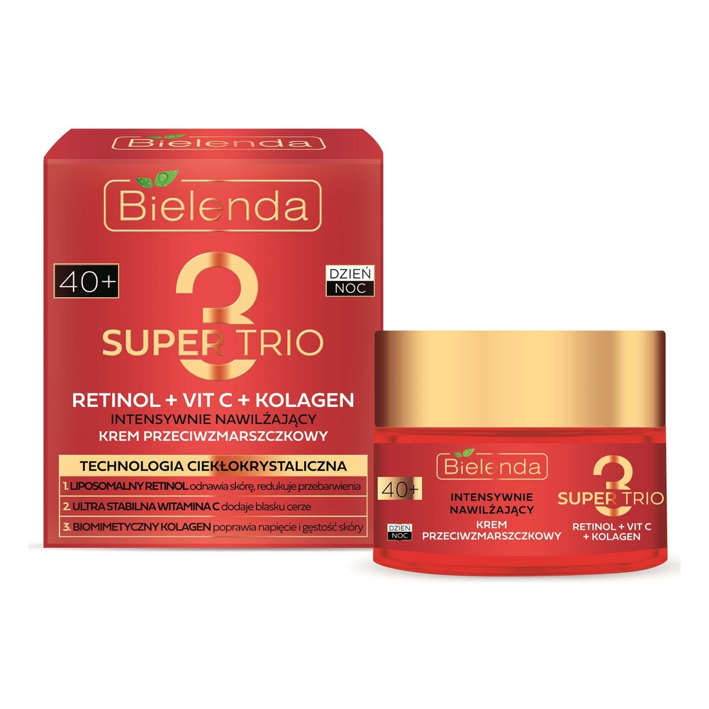 Bielenda Super Trio 3 Retinol Vit.C Collagen Moisturizing Anti-Wrinkle Day and Night Cream 40+ 50ml